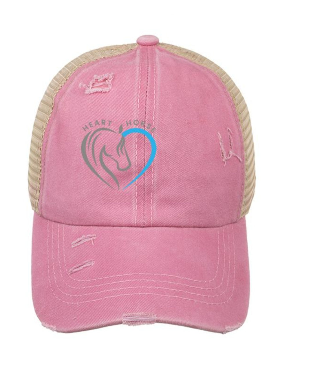 Distressed Soft & Sweet Trucker Hat with Ponytail back