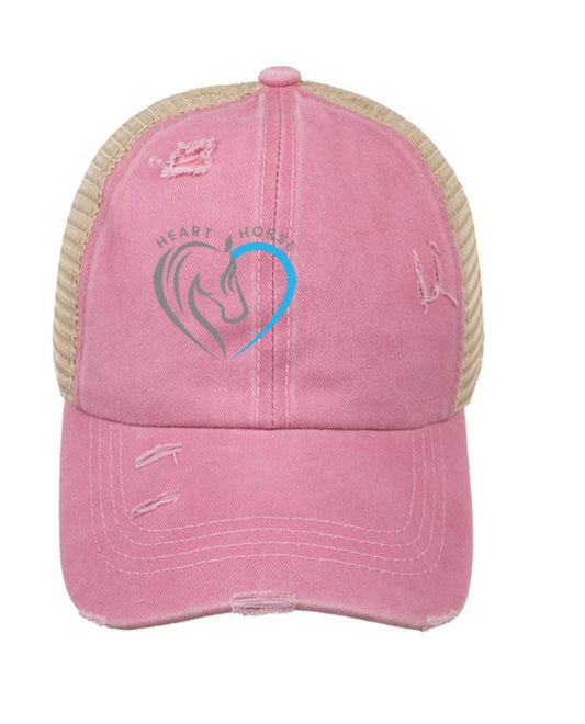 Distressed Soft & Sweet Trucker Hat with Ponytail back