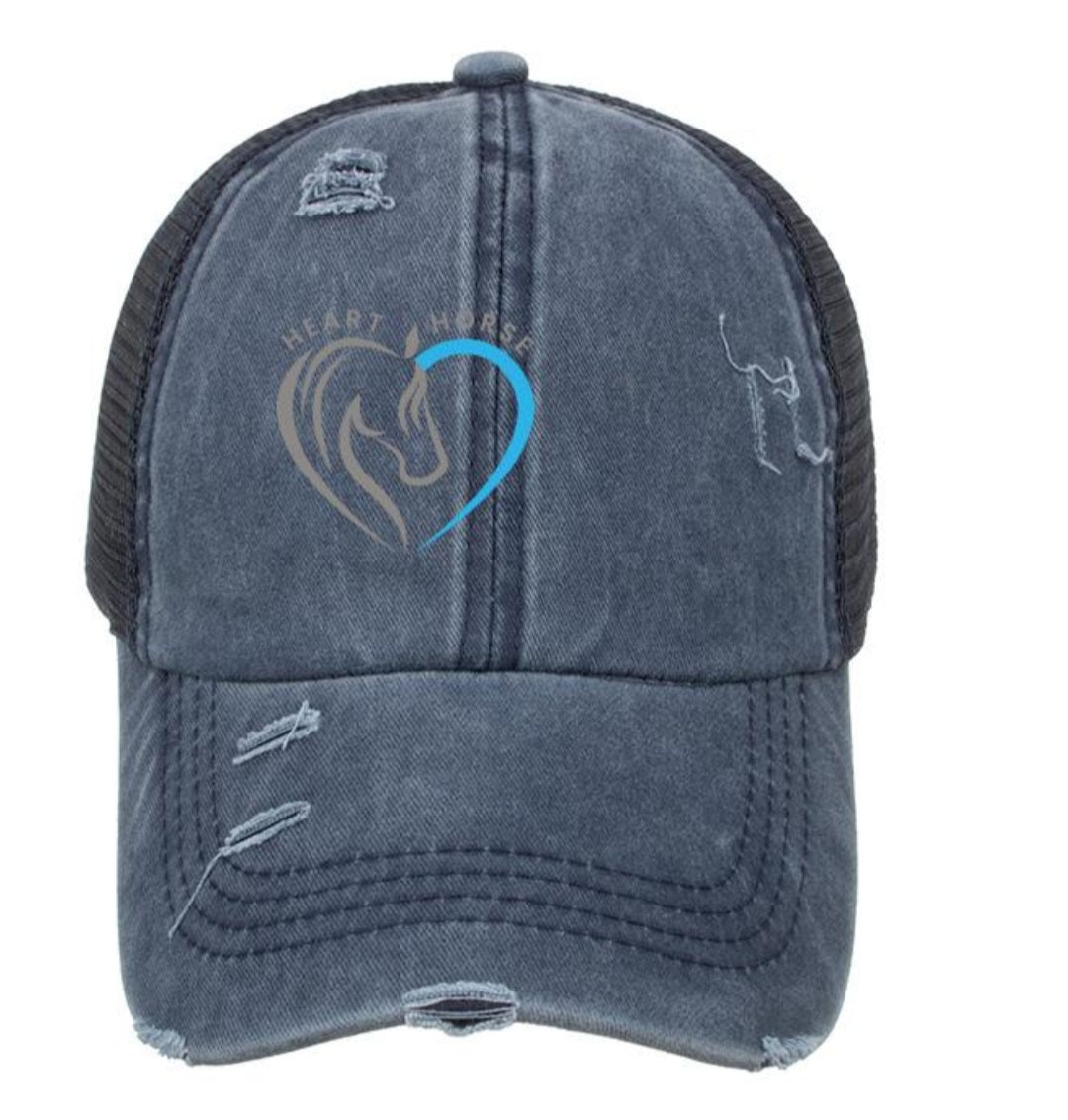 Distressed Soft & Sweet Trucker Hat with Ponytail back