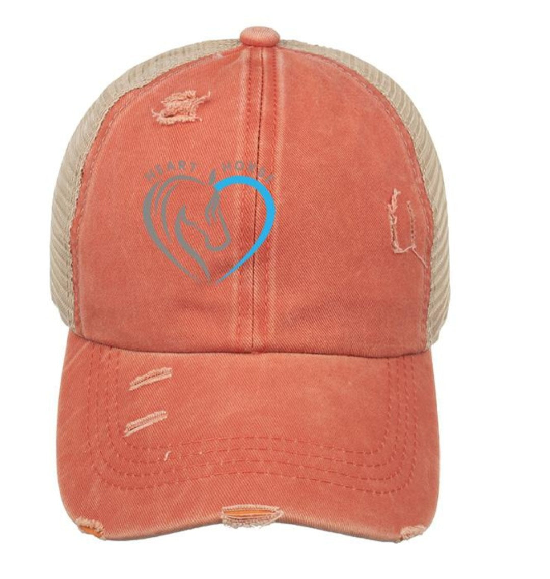 Distressed Soft & Sweet Trucker Hat with Ponytail back