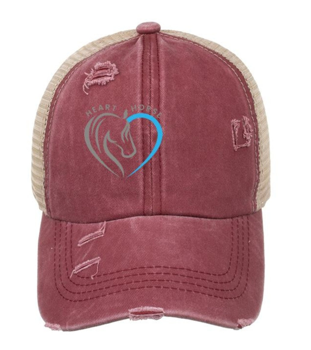 Distressed Soft & Sweet Trucker Hat with Ponytail back